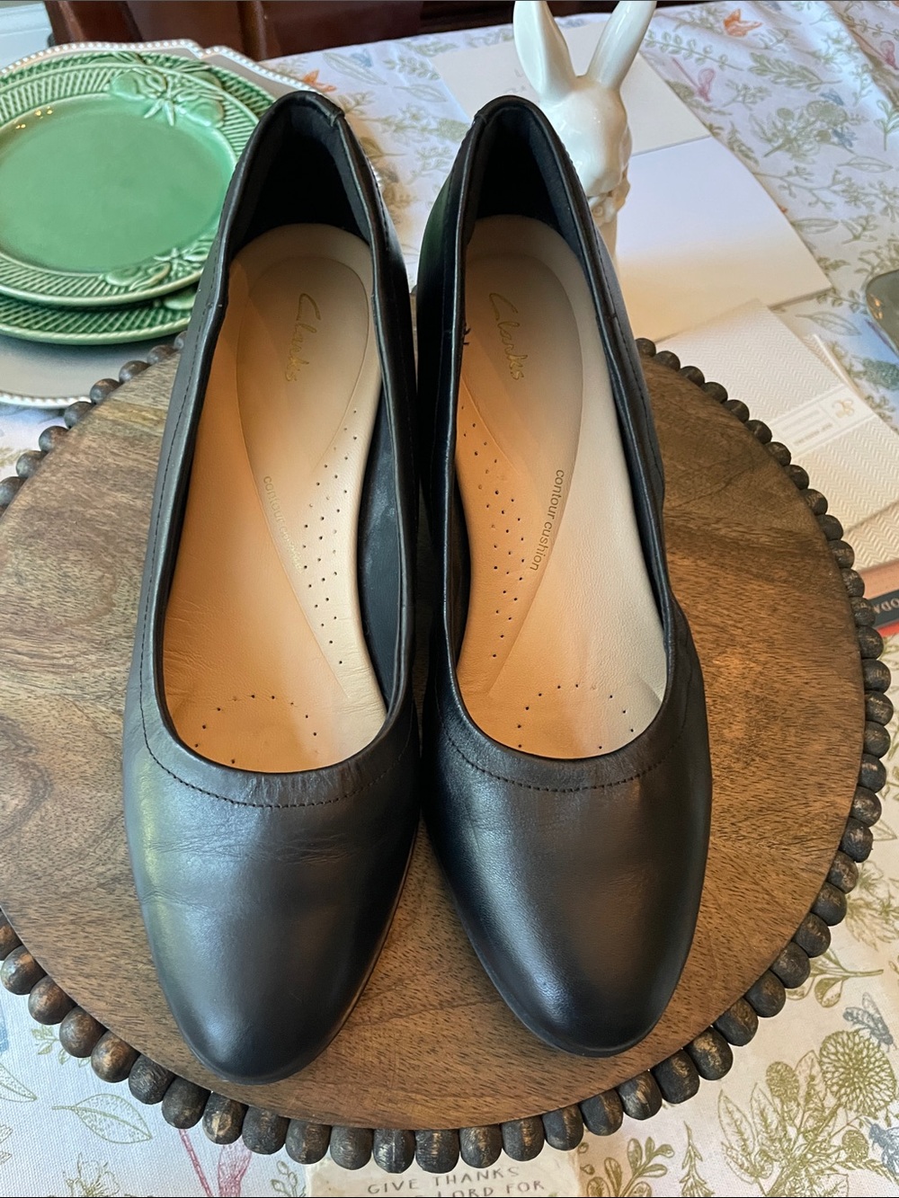 Clarks Freva55 Black Leather Block Heel Pumps Size 7.5W